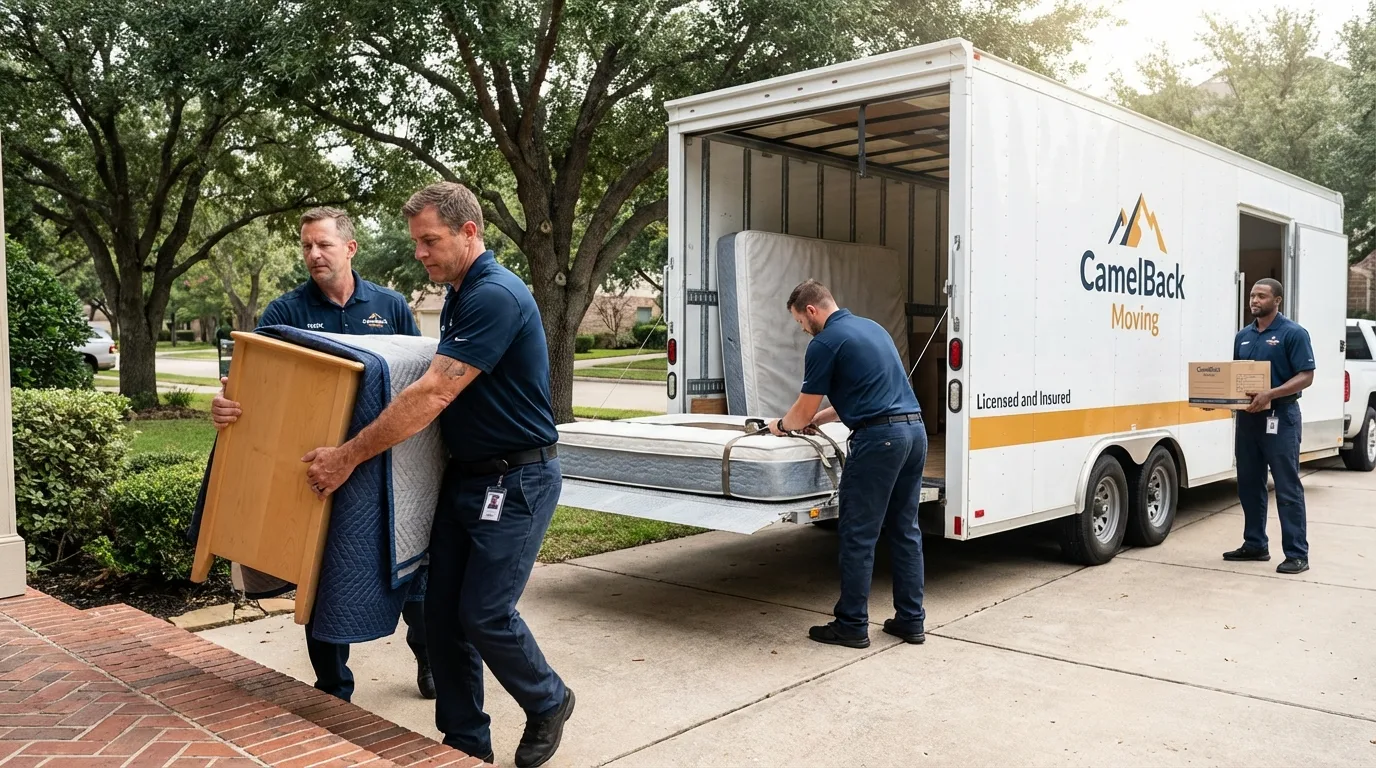Crew loading residential truck for cross-state move from Bridport, VT