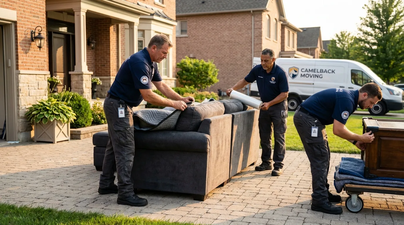 Large estate moving crew wrapping furniture in Bridport, VT